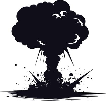 AI generated Silhouette nuclear explosion black color only