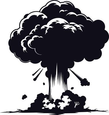 AI generated Silhouette nuclear explosion black color only