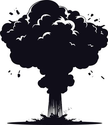 AI generated Silhouette nuclear explosion black color only