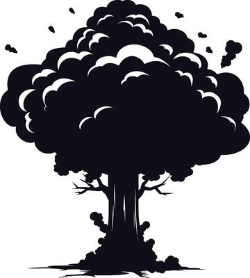 AI generated Silhouette nuclear explosion black color only