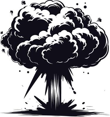 AI generated Silhouette nuclear explosion black color only