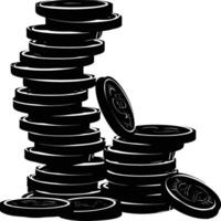 AI generated Silhouette pile of coin black color only vector