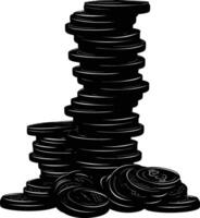 AI generated Silhouette pile of coin black color only vector