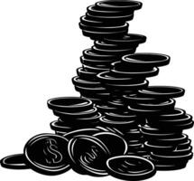 AI generated Silhouette pile of coin black color only vector