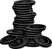 AI generated Silhouette pile of coin black color only vector