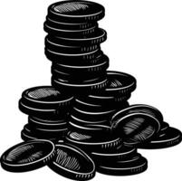 AI generated Silhouette pile of coin black color only vector