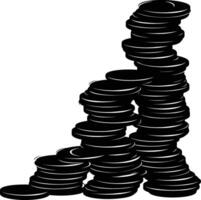 AI generated Silhouette pile of coin black color only vector