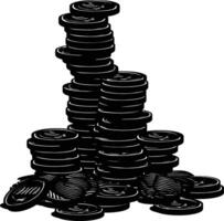 AI generated Silhouette pile of coin black color only vector