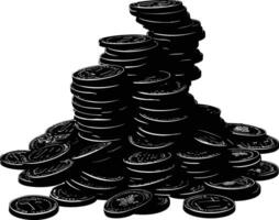 AI generated Silhouette pile of coin black color only vector