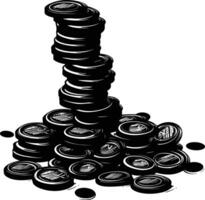 AI generated Silhouette pile of coin black color only vector