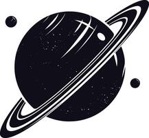 AI generated Silhouette planet with ring in space black color only vector