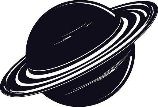 AI generated Silhouette planet with ring in space black color only vector