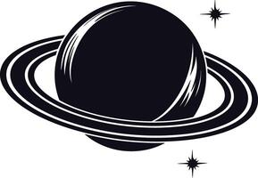 AI generated Silhouette planet with ring in space black color only vector