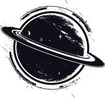 AI generated Silhouette planet with ring in space black color only vector