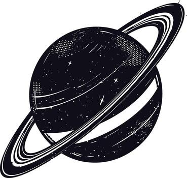 AI generated Silhouette planet with ring in space black color only vector