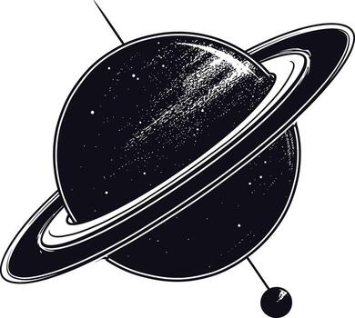 AI generated Silhouette planet with ring in space black color only vector