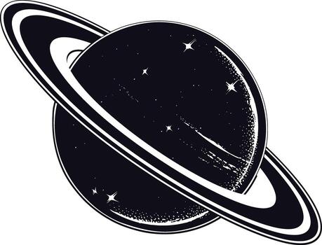 AI generated Silhouette planet with ring in space black color only vector