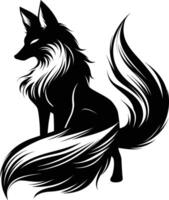 AI generated Silhouette Nine Tailed Fox black color only full body body vector