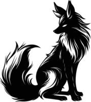 AI generated Silhouette Nine Tailed Fox black color only full body body vector