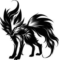 AI generated Silhouette Nine Tailed Fox black color only full body body vector