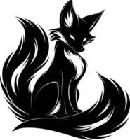 AI generated Silhouette Nine Tailed Fox black color only full body body vector