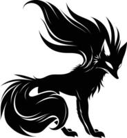 AI generated Silhouette Nine Tailed Fox black color only full body body vector