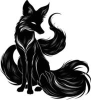 AI generated Silhouette Nine Tailed Fox black color only full body body vector