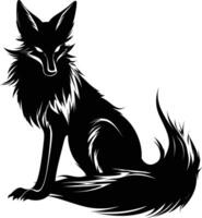 AI generated Silhouette Nine Tailed Fox black color only full body body vector