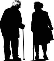 AI generated Silhouette couple of the elderly black color only full vector