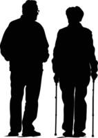 AI generated Silhouette couple of the elderly black color only full vector