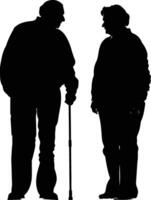 AI generated Silhouette couple of the elderly black color only full vector