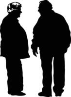 AI generated Silhouette couple of the elderly black color only full vector