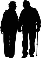 AI generated Silhouette couple of the elderly black color only full vector