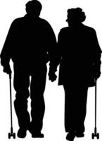 AI generated Silhouette couple of the elderly black color only full vector