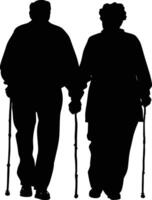 AI generated Silhouette couple of the elderly black color only full vector