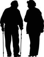 AI generated Silhouette couple of the elderly black color only full vector