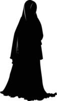 AI generated Silhouette cute hijab women black color only full body vector