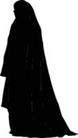 AI generated Silhouette cute hijab women black color only full body vector