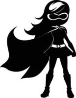 AI generated Silhouette cute women hero black color only full body vector