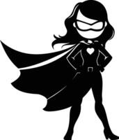 AI generated Silhouette cute women hero black color only full body vector