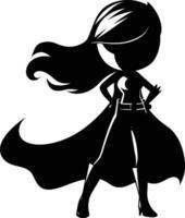 AI generated Silhouette cute women hero black color only full body vector