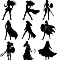 AI generated Silhouette cute women hero black color only full body vector