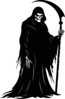 AI generated Silhouette grim reaper black color only full body body vector