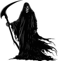 AI generated Silhouette grim reaper black color only full body body vector