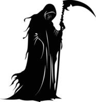 AI generated Silhouette grim reaper black color only full body body vector