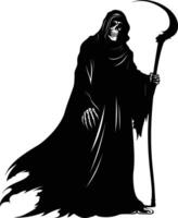 AI generated Silhouette grim reaper black color only full body body vector