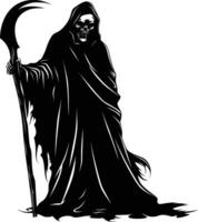 AI generated Silhouette grim reaper black color only full body body vector