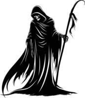 AI generated Silhouette grim reaper black color only full body body vector