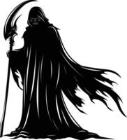 AI generated Silhouette grim reaper black color only full body body vector