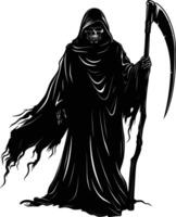 AI generated Silhouette grim reaper black color only full body body vector